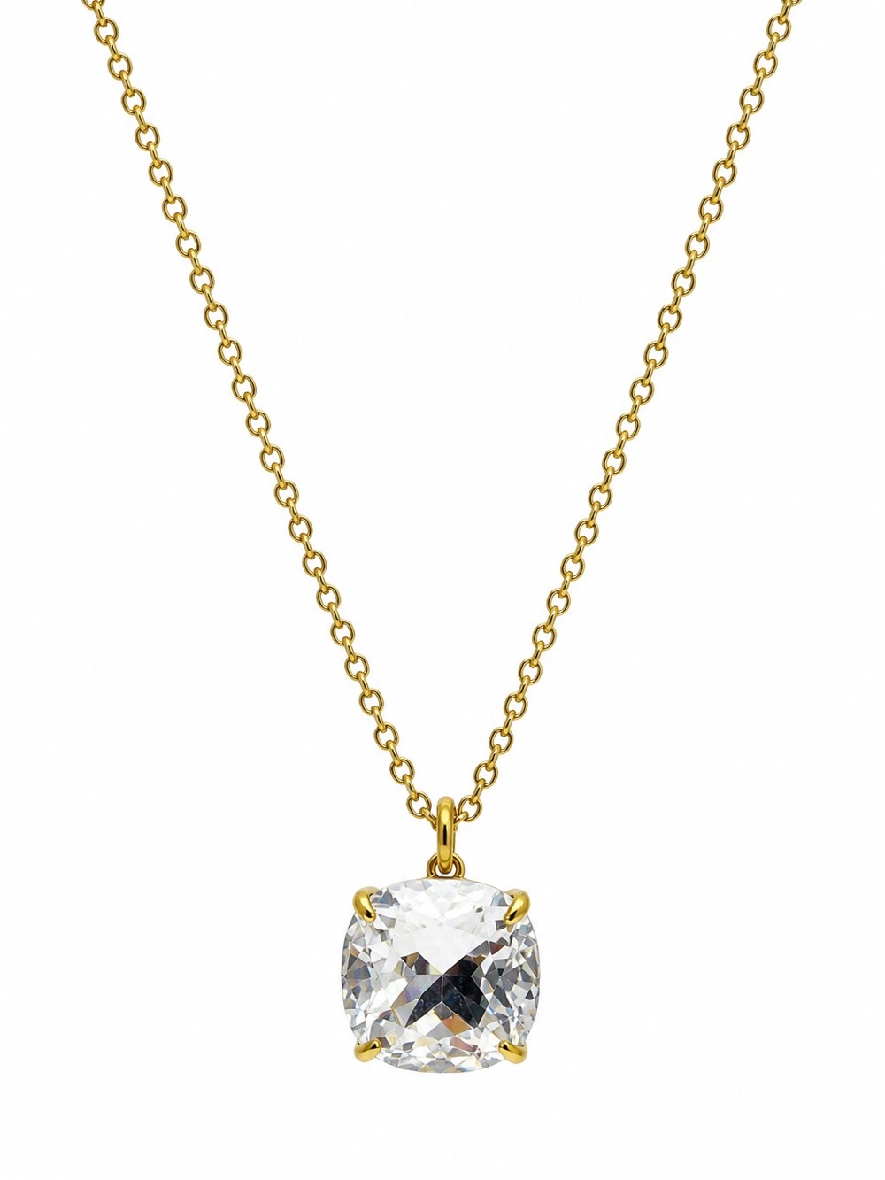 Tory Burch Gold Solitaire Cushion-Cut Pendant Necklace - Clear Crystal